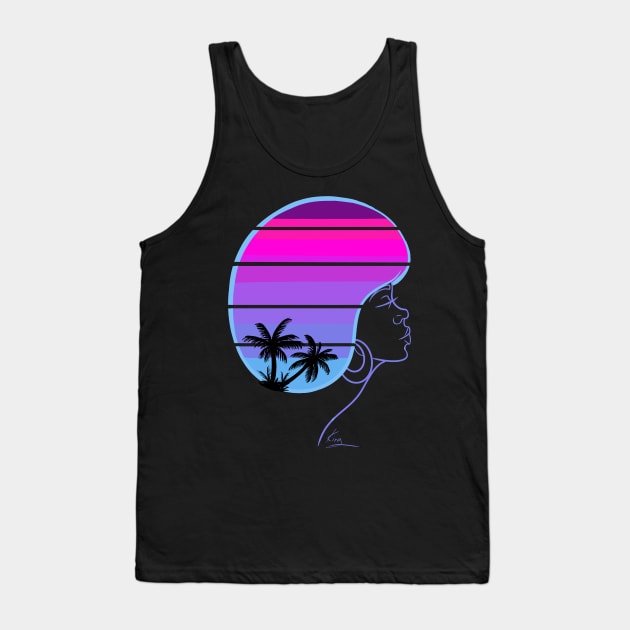 Cool Retro Afro Sunset | Black Woman Afro Art Tank Top by kiraJ